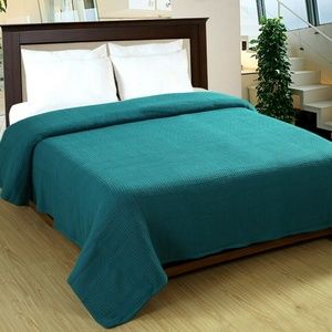 100% Cotton Waffle Weave Thermal Blankets Teal